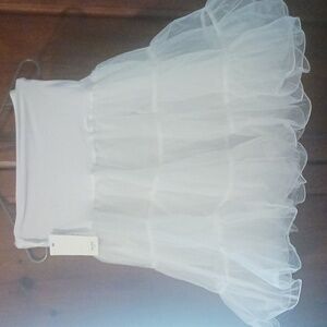 White Mini Ruffled Tulle Slip